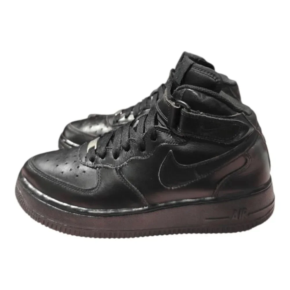 NIKE Air Force 1 Mid 'Triple Black' Sneakers Size 6.5Y/W8